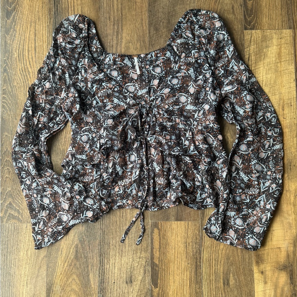 Free People Uptown Floral Bell Long Sleeve Blouse - Picture 2 of 8